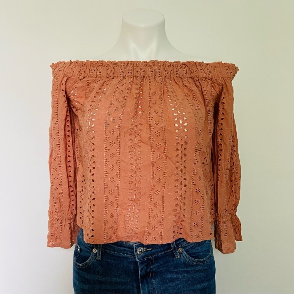 F21 Boho Embroidered Off Shoulder Top